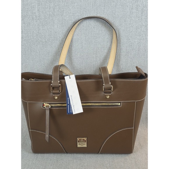 Dooney & Bourke Beacon Leather Large Mila Tote Chestnut Designer Old Money NEW - Picture 2 of 16